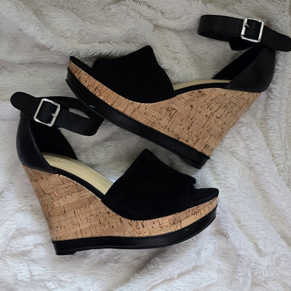 Mike Fisher Size 7 Black Suede Wedge Sandal